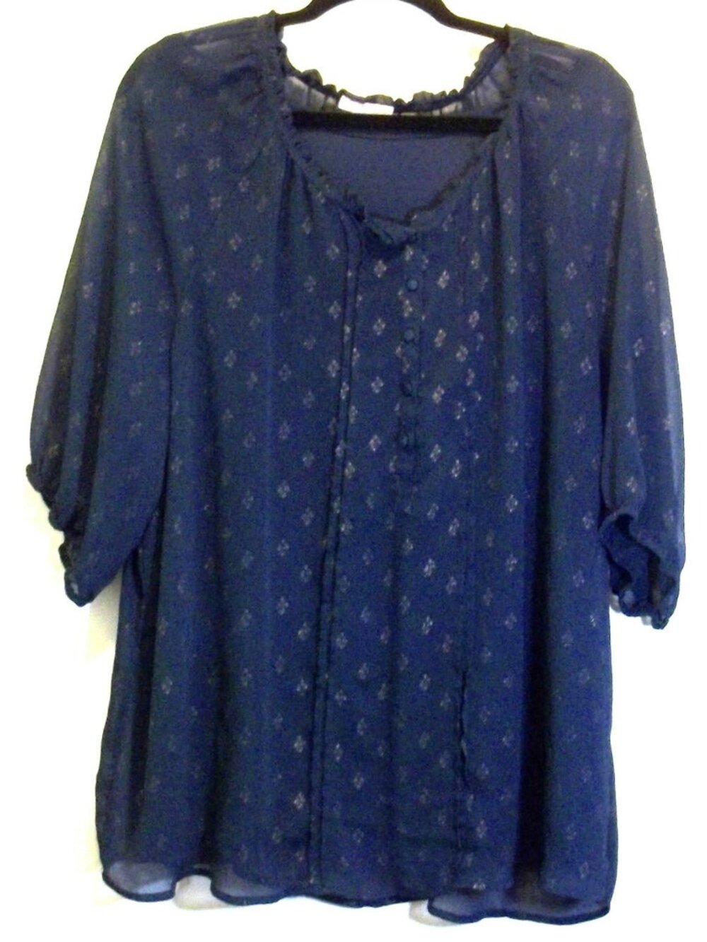 db Established 1962 3X Sheer Blue Blouse With Metallic Gold Accents & Tank